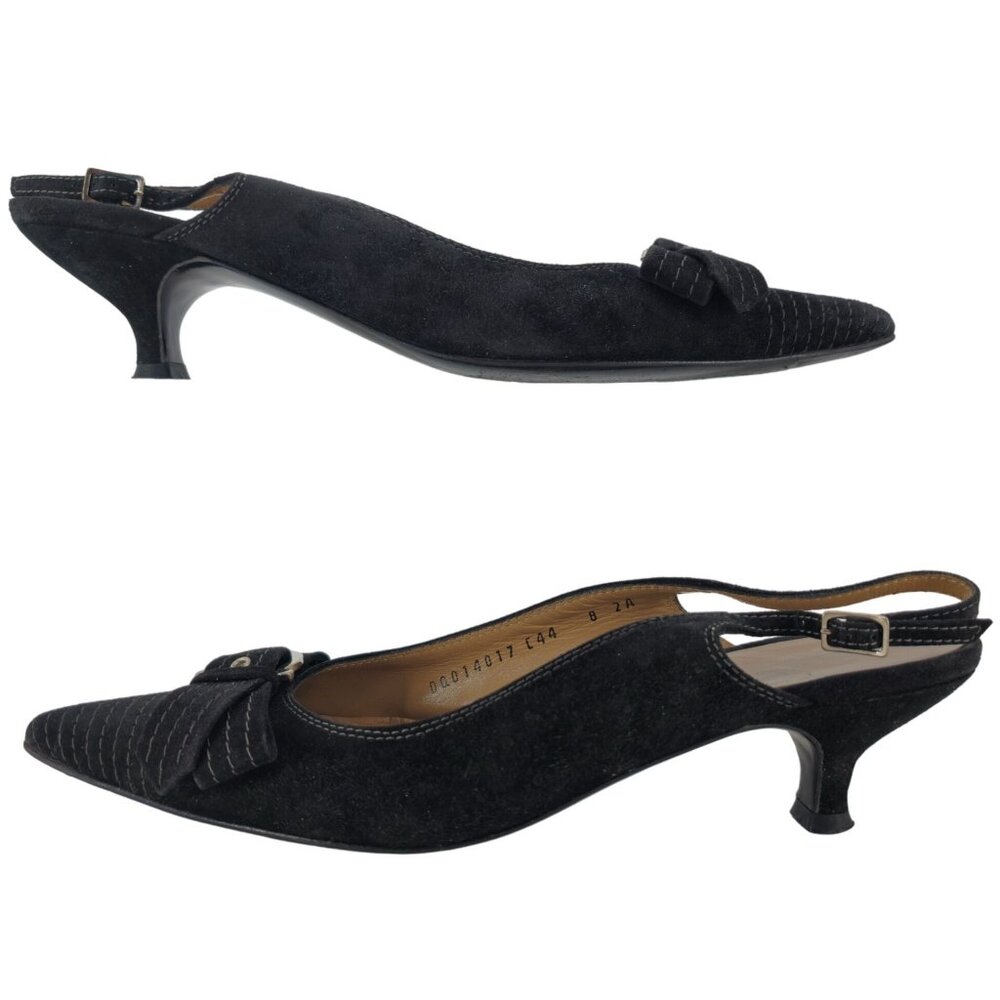 Vintage Salvatore Ferragamo Black Striped Suede Formal Slingback Kitten Heel 8AA - Picture 12 of 16